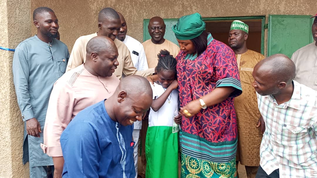 Hon. Larai Sylvia Ishaku with Bethel Bello and community members during school commissioning in Fada Ward