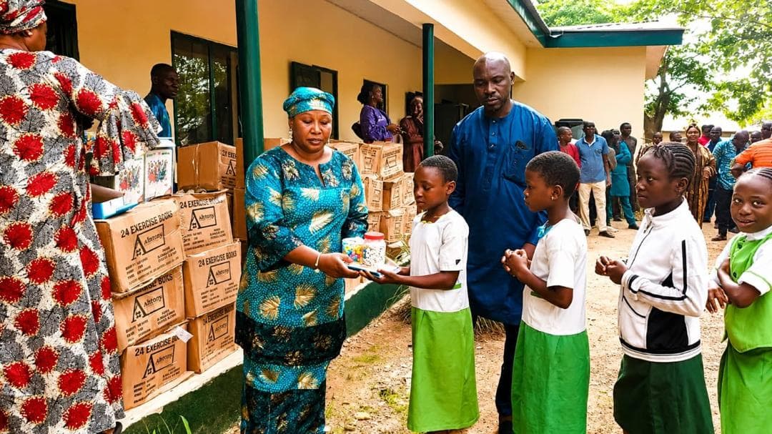 Distribution of Educational Materials to Pupils by Hon. Larai